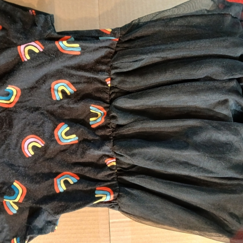 Rainbow Patterned Black Kids Dress